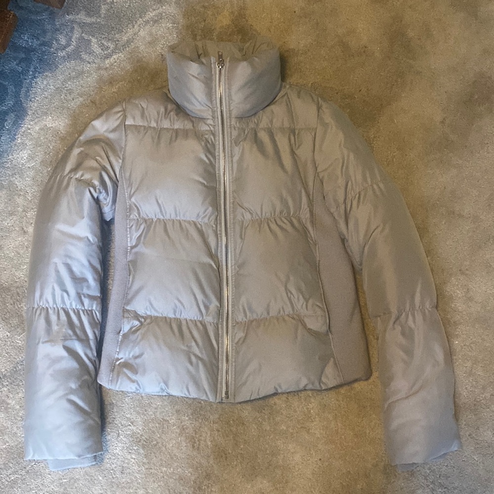 Theory Women’s Silver Grey Puffer Jacket, Size P